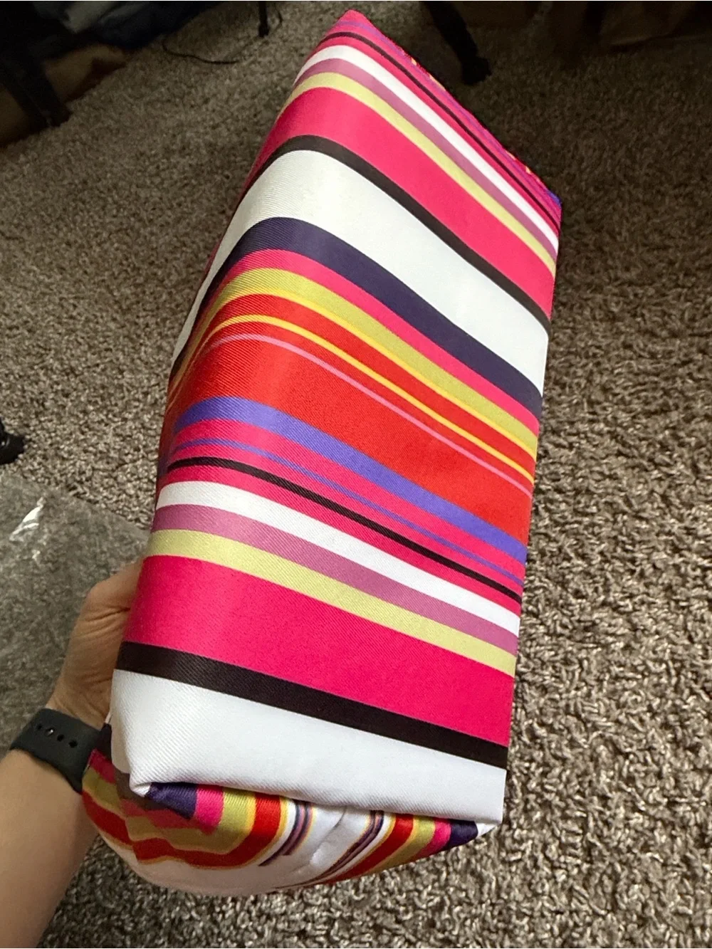 Jones New York Pink & Red Striped Cosmetic Pouch + Travel Bottle